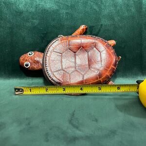Leather Turtle Coin Purse with Zipper Closure
